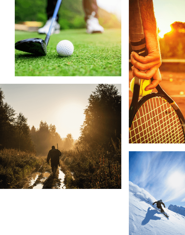 Collage featuring a person playing various outdoor sports